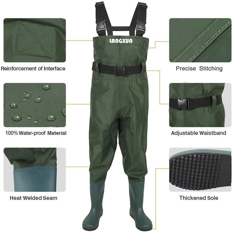 LANGXUN Chest Waders for Kids, Lightweight and Breathable PVC Fishing Waders for Toddler & Children, Waterproof Hutting Waders for Boys and Girls, Age 12/13 Big Kid - Image 3